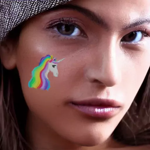Una chica luce orgullosa su maquillaje unicornio